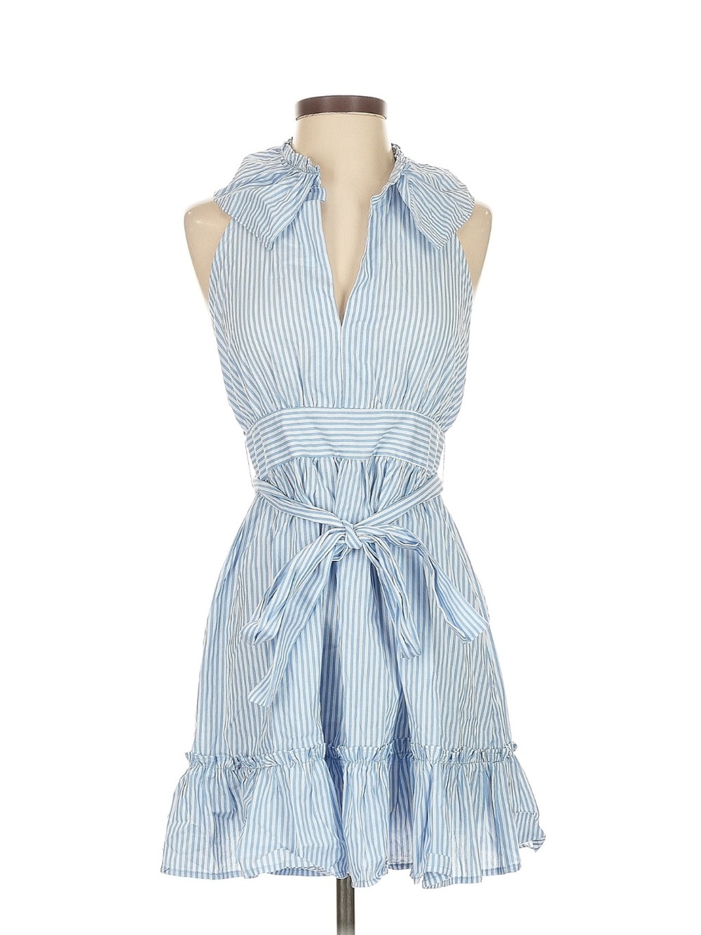 Sleeveless Blue Stripe Tie-Waist Sundress